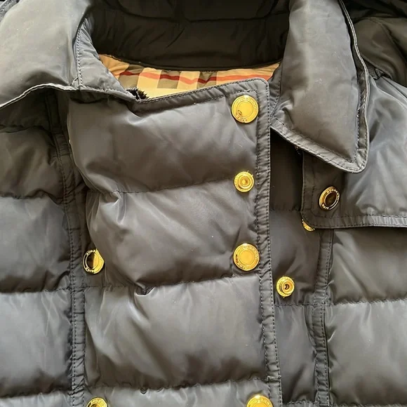 Burberry Brit Winter Navy Blue Puffer Coat With Gold Button - Picture 2 of 8